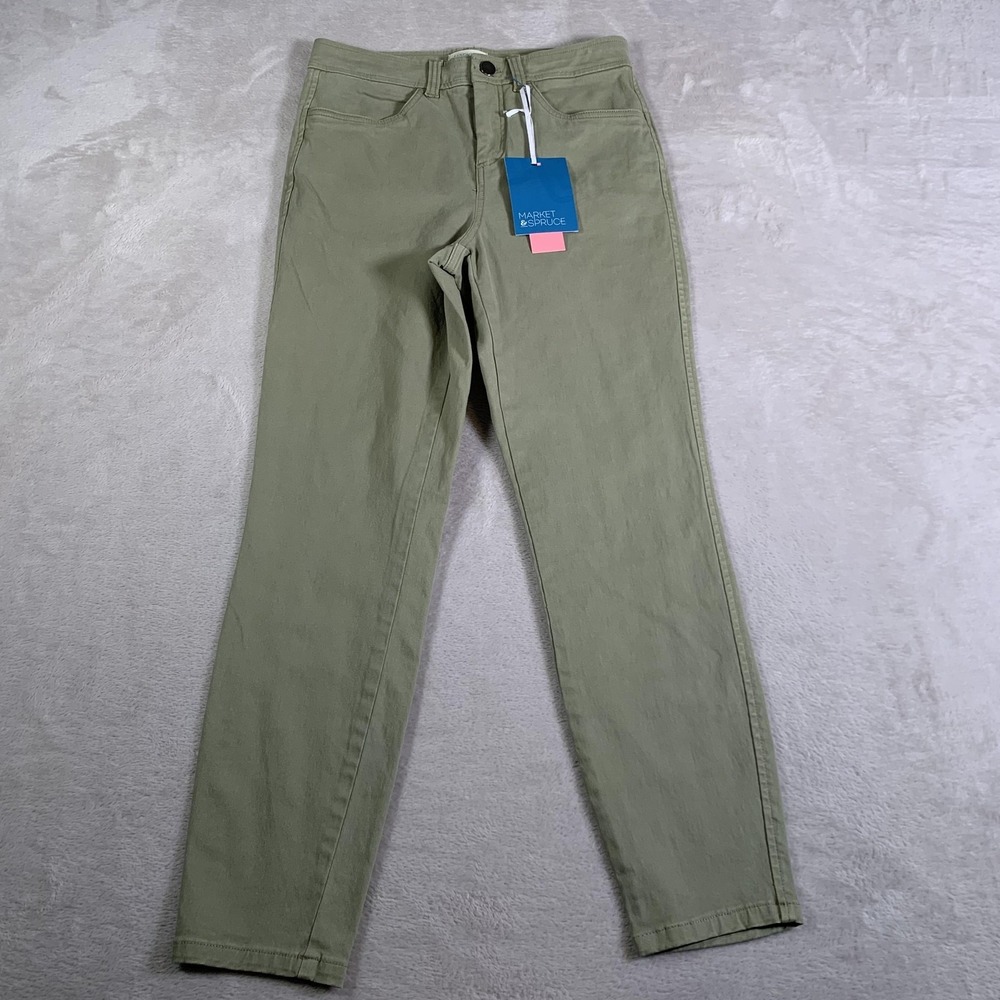 Market & Spruce Pants Womens 2 Petite Olive Green Skinny Stretch WGW20410PE NEW